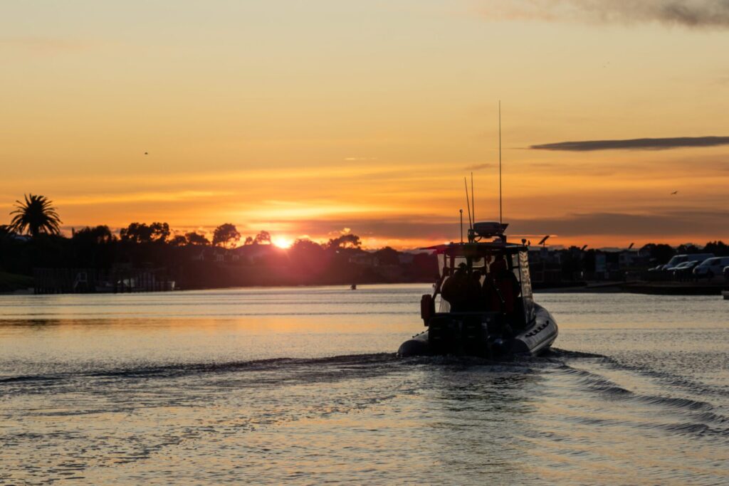 Fast speedboat with premium marine electronics and fuel-efficient engine cruising at top speed